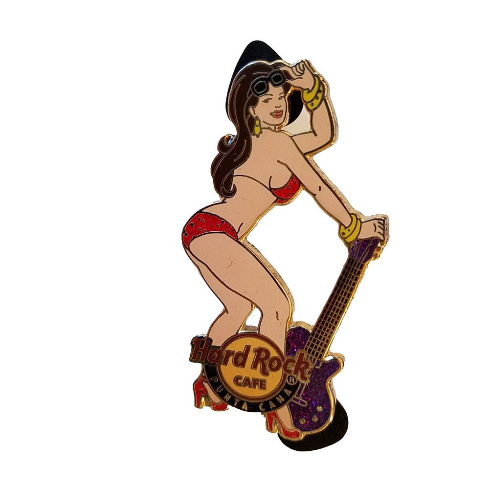 Hard Rock Café Punta Cana Sexy Woman in Bikini Guitar Metal Enamel Pin RARE